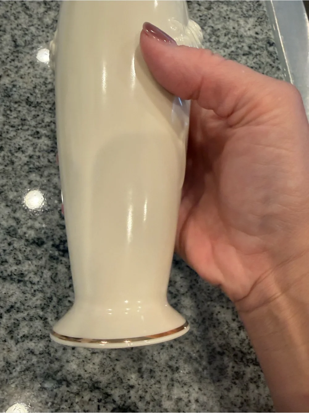 Cream Floral Relief Ceramic Vase with Gold Trim Lenox